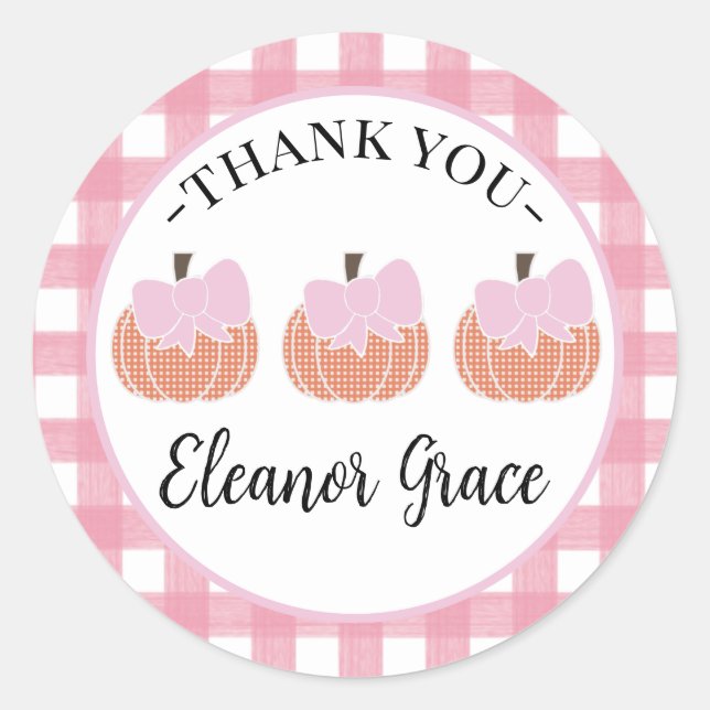 Pink Our Little Pumpkin First Birthday Thank You Classic Round Sticker (Front)