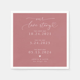 Pink Our Love Story Elegant Script Wedding Napkin
