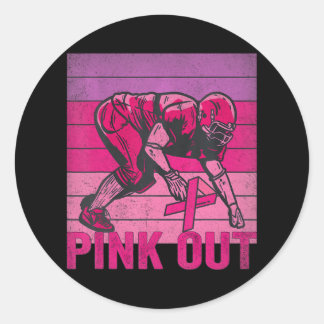 Pink Out Breast Cancer Awareness Football Breast Classic Round Sticker