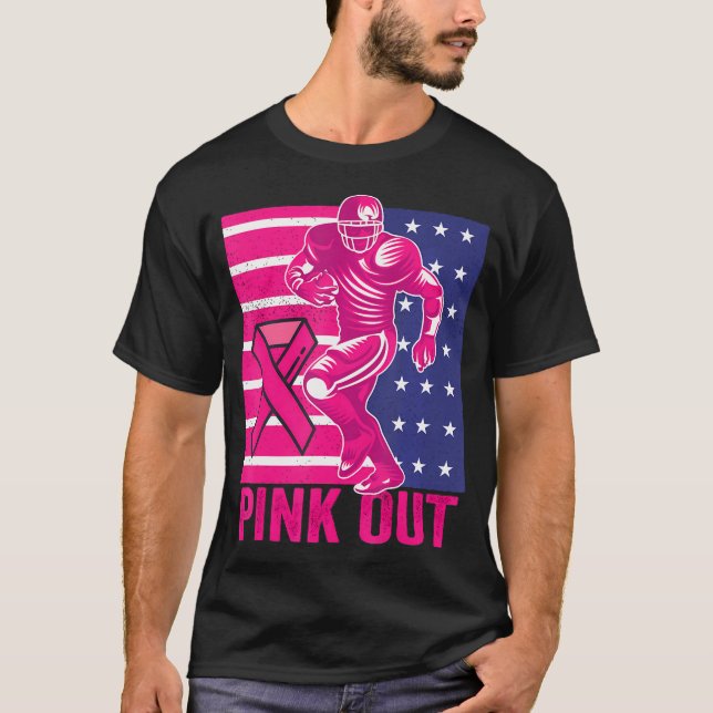 Pink Out Breast Cancer Awareness Football Breast T-Shirt (Front)
