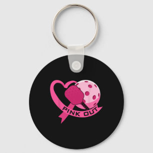 Pink Out Breast Cancer Pink Ribbon Heart And Pickl Keychain