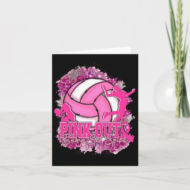 Pink Out Bump Set Spike Volleybyll Breast Cancer A Card (Front)