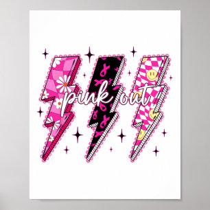 Pink Out Checkered Lightning Bolt Breast Cancer Aw Poster