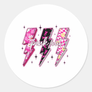 Pink Out Chequered Lightning Bolt Breast Cancer Aw Classic Round Sticker