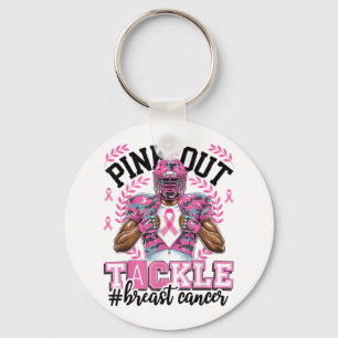 Pink Out Football Breast Cancer Awareness Tackle P Keychain