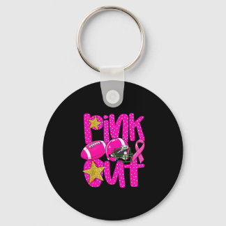 Pink out football pink ribbon breast cancer keychain