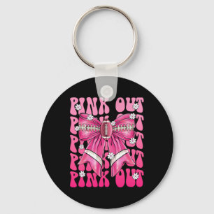 Pink Out Footll Pink Coquette Bow Breast Cancer Aw Keychain