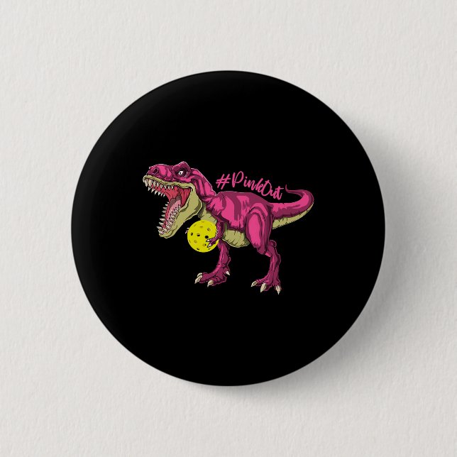 Pink Out T Rex And Picklebyll Byll Breast Cancer A 2 Inch Round Button (Front)