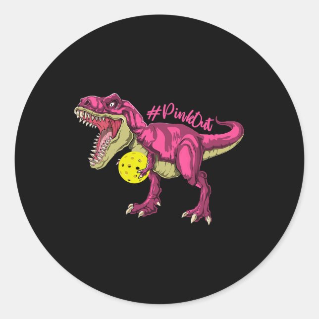Pink Out T Rex And Picklebyll Byll Breast Cancer A Classic Round Sticker (Front)