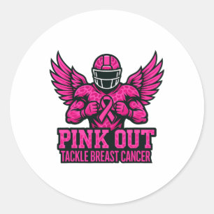 Pink Out Tackle Breast Cancer Awareness American F Classic Round Sticker