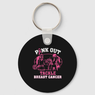 Pink Out Tackle Breast Cancer Awareness American F Keychain