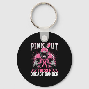 Pink Out Tackle Breast Cancer Awareness American F Keychain