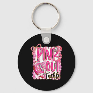 Pink Out Tackle Breast Cancer Awareness Ribbon Foo Keychain