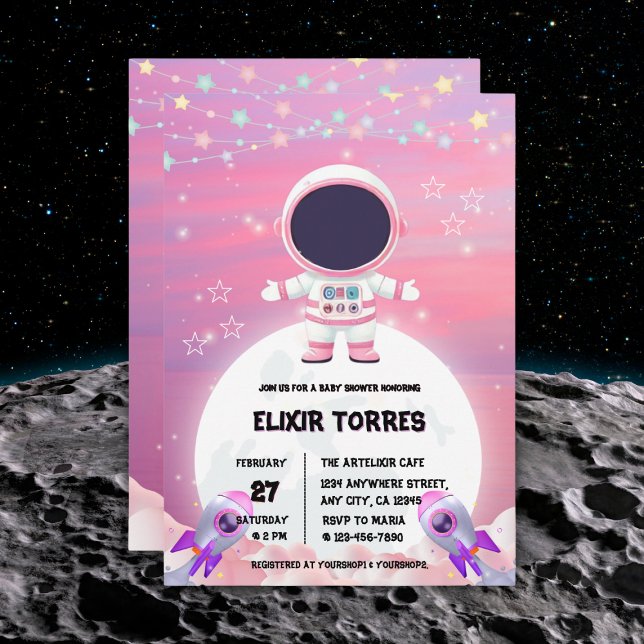 Pink Outer Space Little Explorer Baby Shower  Invitation (Creator Uploaded)