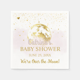Pink Over the Moon and Stars Celestial Baby Shower Napkin