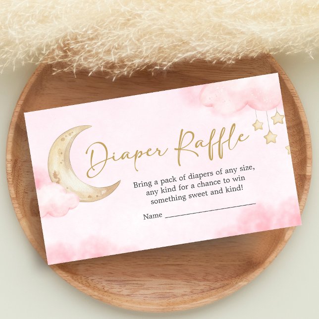 Pink Over the Moon Baby Shower Diaper Raffle Enclosure Card (Over the Moon Baby Shower Diaper Raffle)