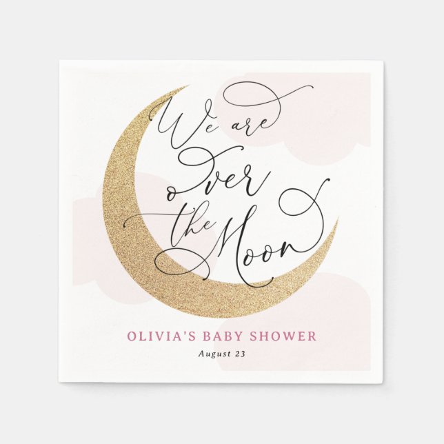 Pink Over the Moon Baby Shower Napkin (Front)