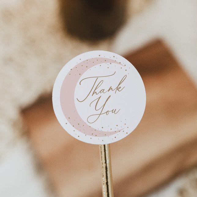 Pink Over the Moon Girl Baby Shower Classic Round Sticker (Creator Uploaded)