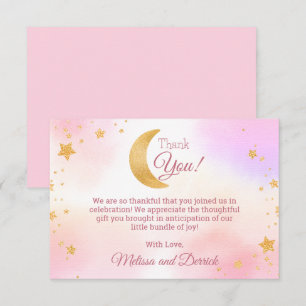 Pink Over the Moon Girl Baby Shower Thank You Card