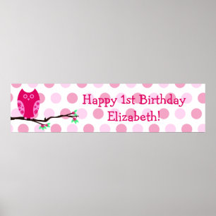 Pink Owl 1st Birthday Personalized Sign