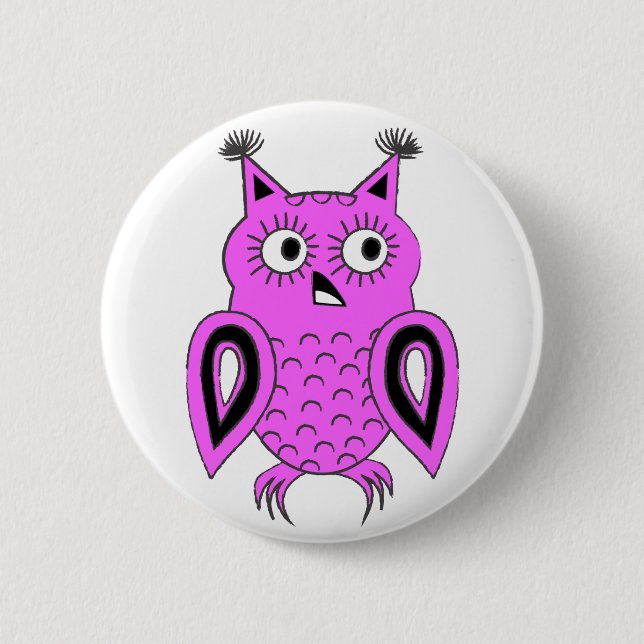 Pink Owl 2 Inch Round Button (Front)