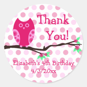 Pink Owl 4th Birthday Personalized Favour Tags