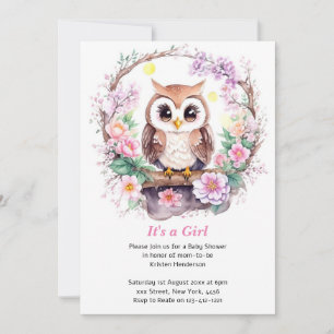 Pink Owl Adventure Baby Girl Shower Invitation