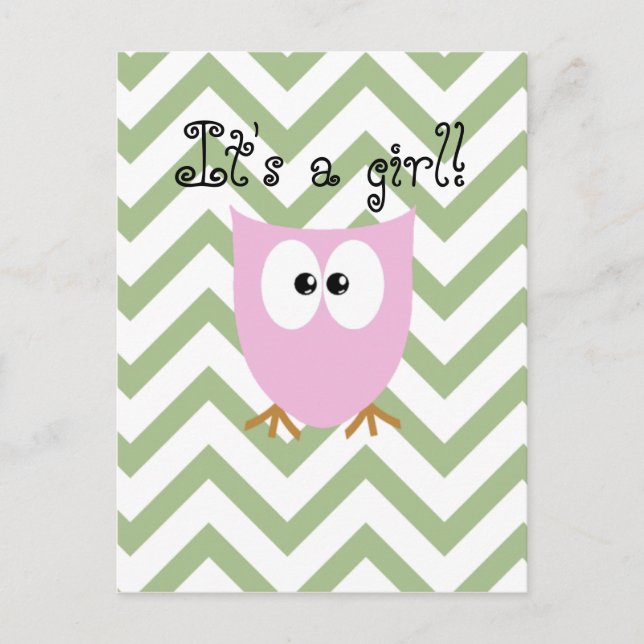 Pink Owl Announcement Postcard (Front)