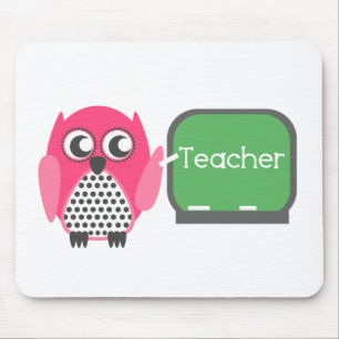 Pink Owl At Chalkboard Mouse Pad