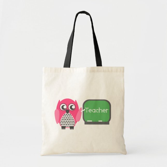 Pink Owl At Chalkboard Tote Bag (Front)