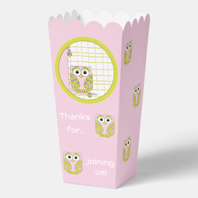 Pink Owl Baby Shower Favor Box (Front)
