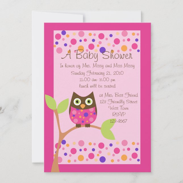 Pink Owl Baby Shower Invitation-hotpink by request Invitation (Front)