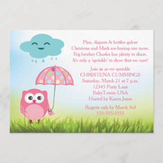 Pink Owl Baby Sprinkle Invitation
