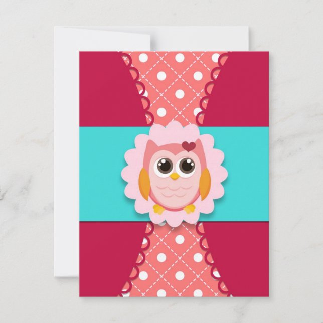 Pink Owl Birthday Invitation for Kids (Front)