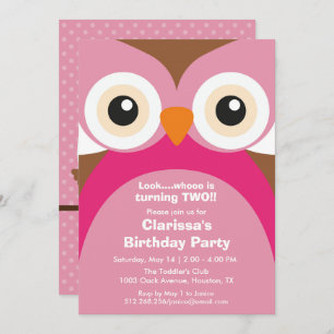 Pink Owl Birthday Party Invitation