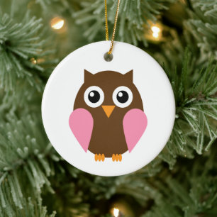Pink Owl Ceramic Ornament
