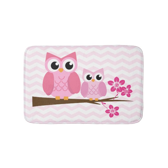 Pink Owl Chevron Bath Mat (Front)