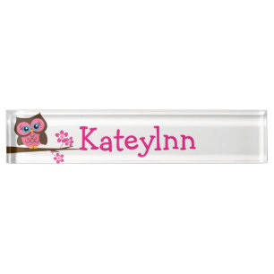 Pink Owl Custom Monogram Name Plate