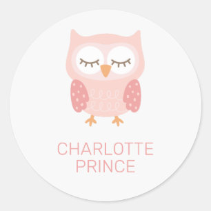 'Pink Owl', cute customized Classic Round Sticker