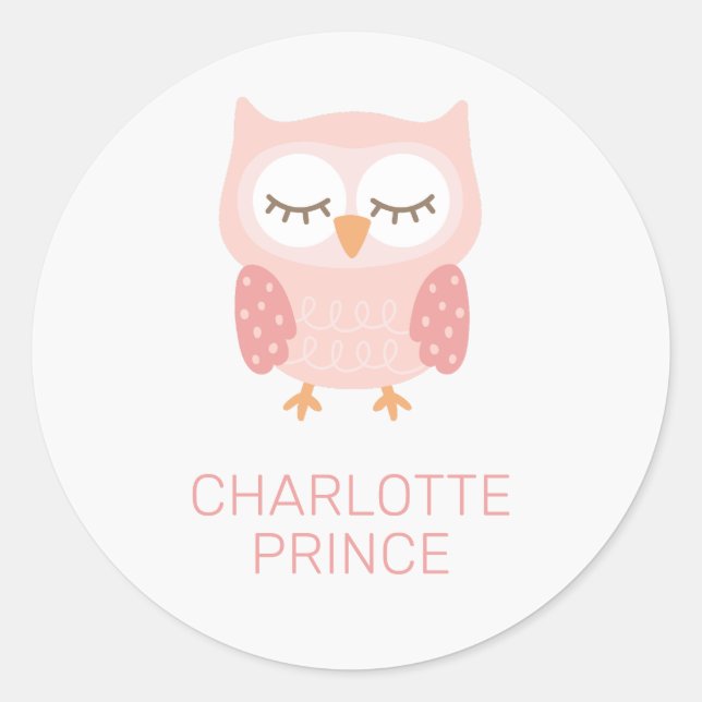 'Pink Owl', cute customized  Classic Round Sticker (Front)