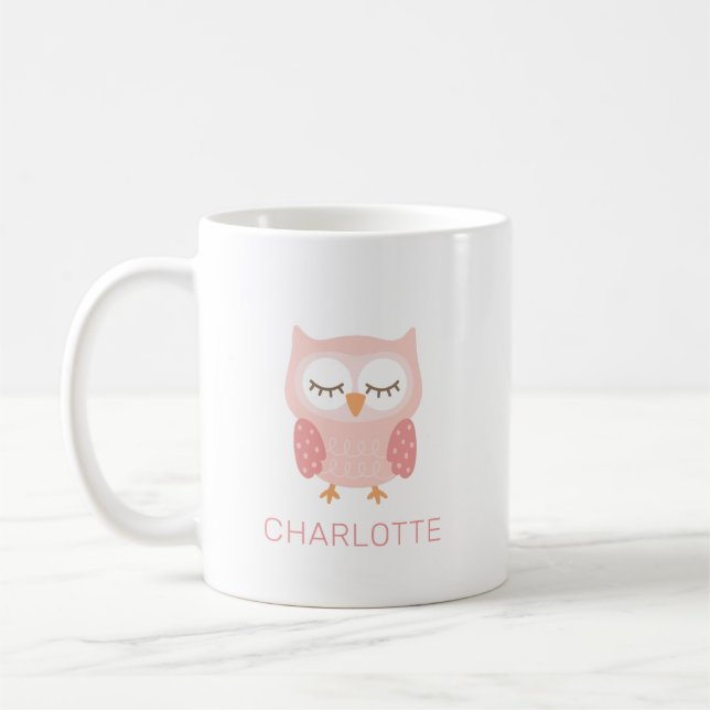 'Pink Owl', cute & whimsical customized girls Coffee Mug (Left)