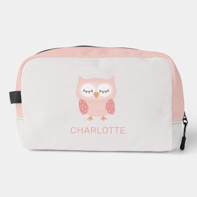 'Pink Owl', cute & whimsical customized girls Dopp Kit (Front)