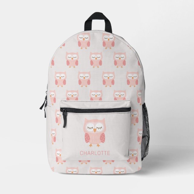 'Pink Owl', cute & whimsical customized girls Printed Backpack (Front)