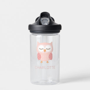 'Pink Owl', cute & whimsical customized girls Water Bottle