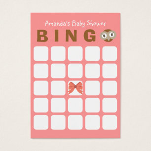 Pink Owl Girl 5x5 Baby Shower Bingo Card