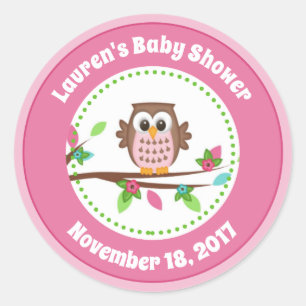 Pink Owl Girl Baby Shower Favour Stickers