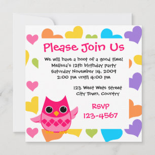 Pink Owl Invitation
