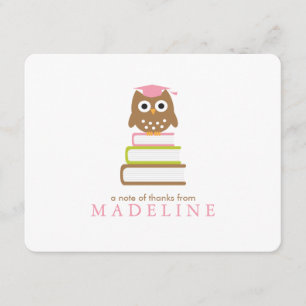 Pink Owl Kindergarten Graduation Thank You Card