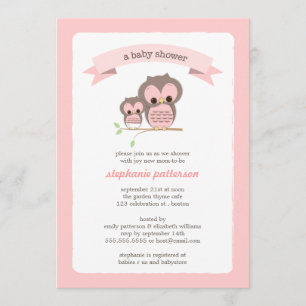 Pink Owl Mommy & Baby Shower Invitation