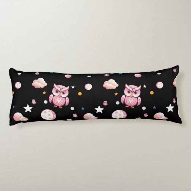 Pink Owl Moonlight Pattern Body Pillow (Back)